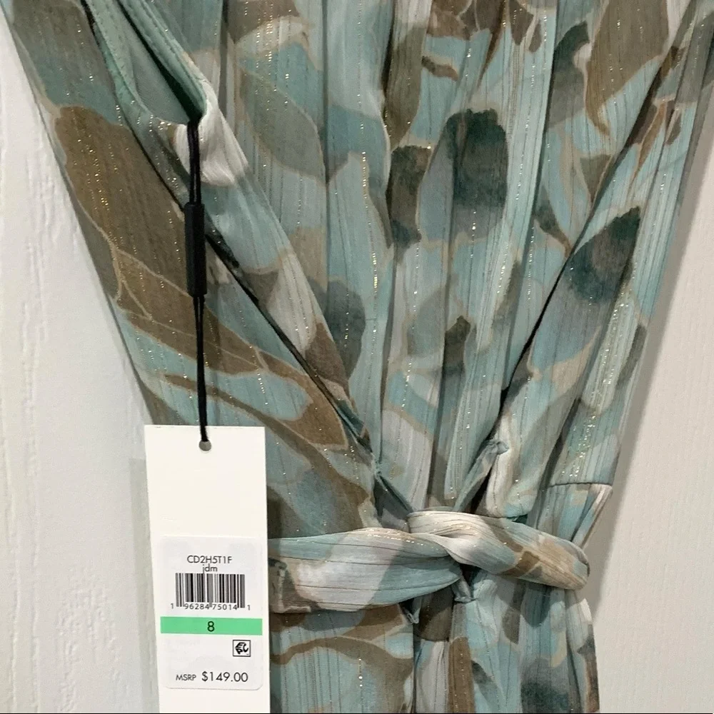 Calvin Klein Lurex Chiffon Floral Print Sleeveless Tiered Maxi Dress NWT - Picture 10 of 10